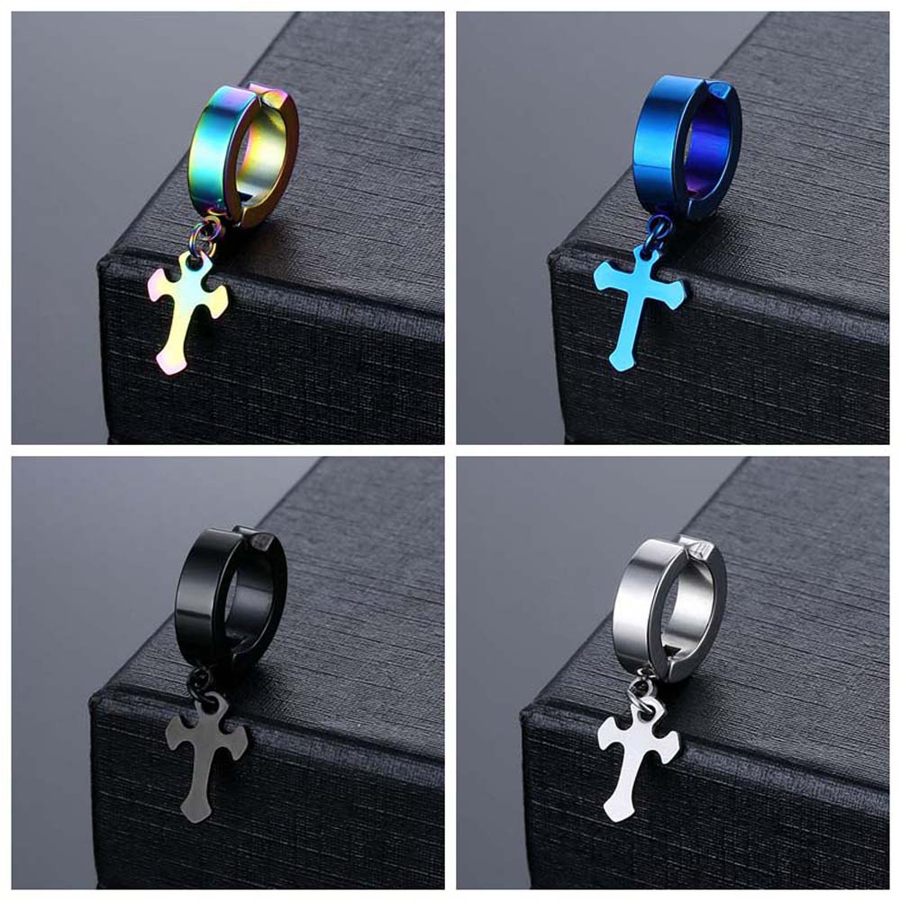 Gift Accessories Steel Cross Earrings No Ear Hole Punk Men Earrings Steel Ear Bone Clip  Travel