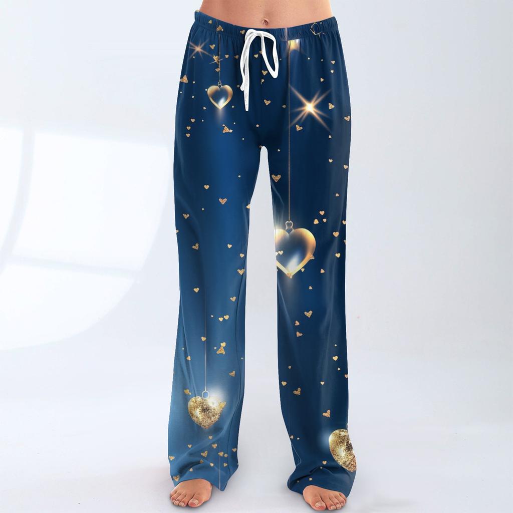 Damen Pyjamahose Nachtwäsche Lässige Hose mit Kordelzug und elastischer Taille Bequeme gerade lockere Yogahose