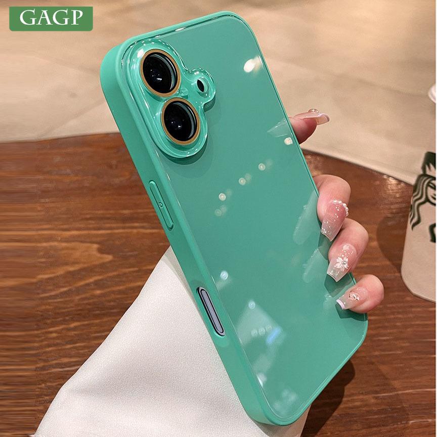 Cute Candy Color Glossy Glass Back Case For iPhone 17 15 16 Pro Max 14 13 12 11 Camera Protector Anti-shock Cover for iPhone17
