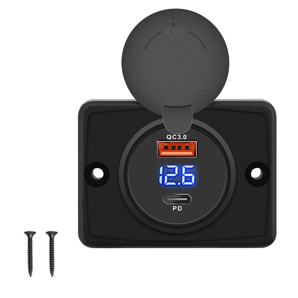 New 4 Ports Dual QC3.0 Dual PD Car Charger Socket with Sliding Cap 12V/24V 96W Fast Charger Power Outlet for Car Boat Bus, RV