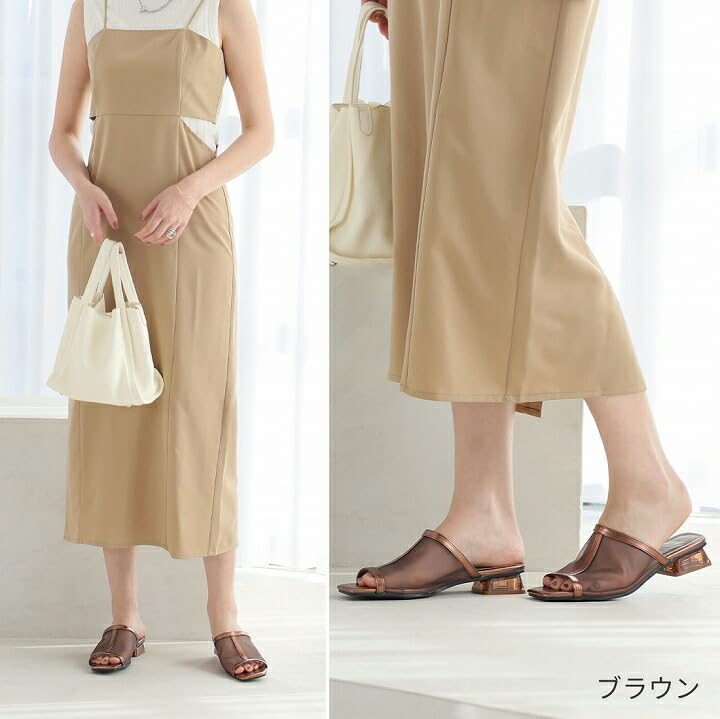 Sheer Clear LL [Vivian] Sandals, Women's Mules, Heel, Tulle, V0378SM, Silver, (25.0-25.5)