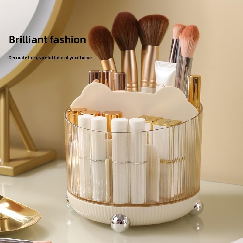 Desktop Rotating Makeup Brush Storage Cylinder, Cosmetic Storage Box, Shelf, Dressing Table Opening Lipstick Holder