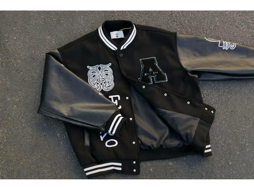 Unisex American Purple Letter Embroidery Color Block Baseball Jacket - Loose Fit, Spring 2025 High Street Trend.