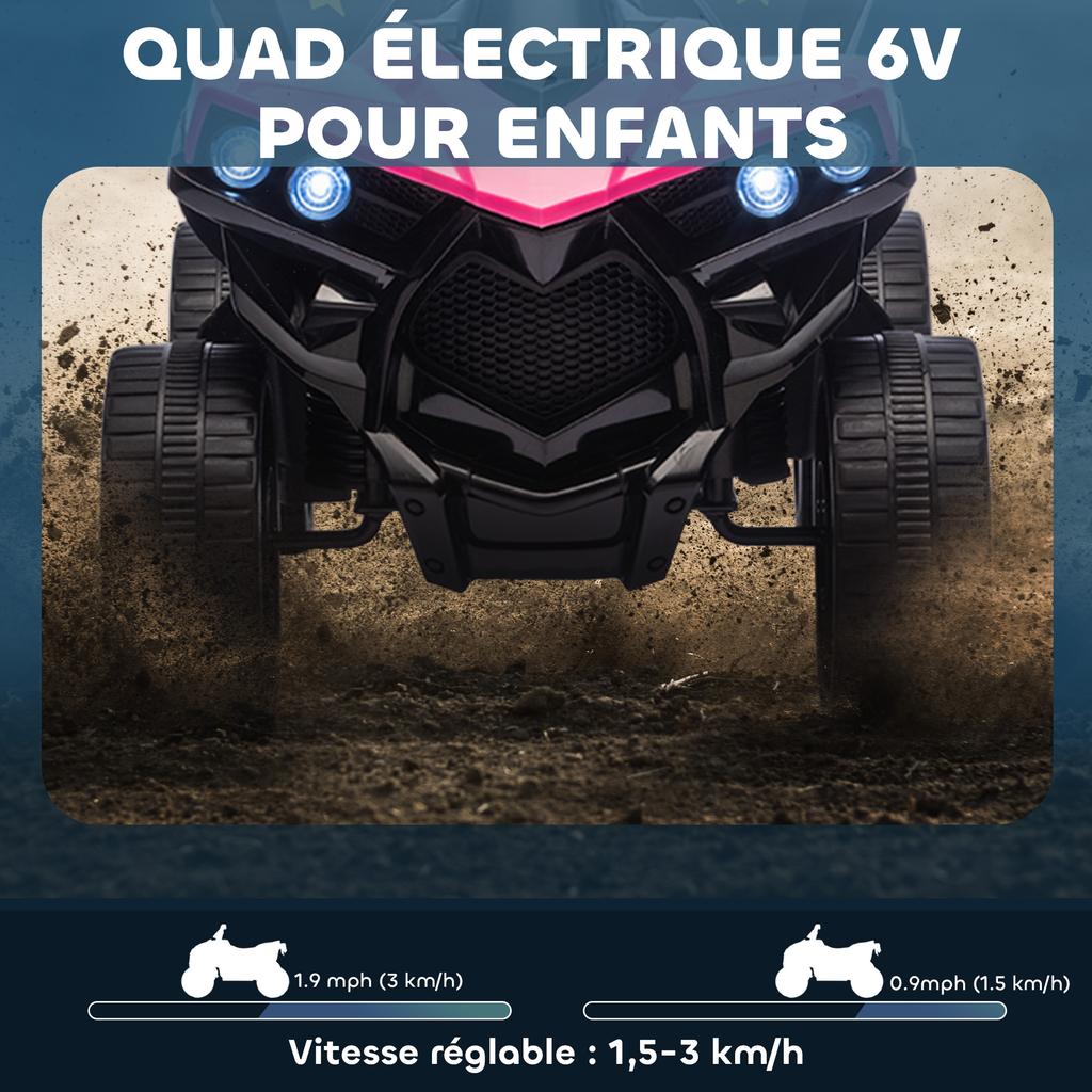 Electric Ride-On Quad Bike for Kids, 6V, Music, LED Headlights, 18-56 Months, 70 x 42 x 45 cm, Pink
