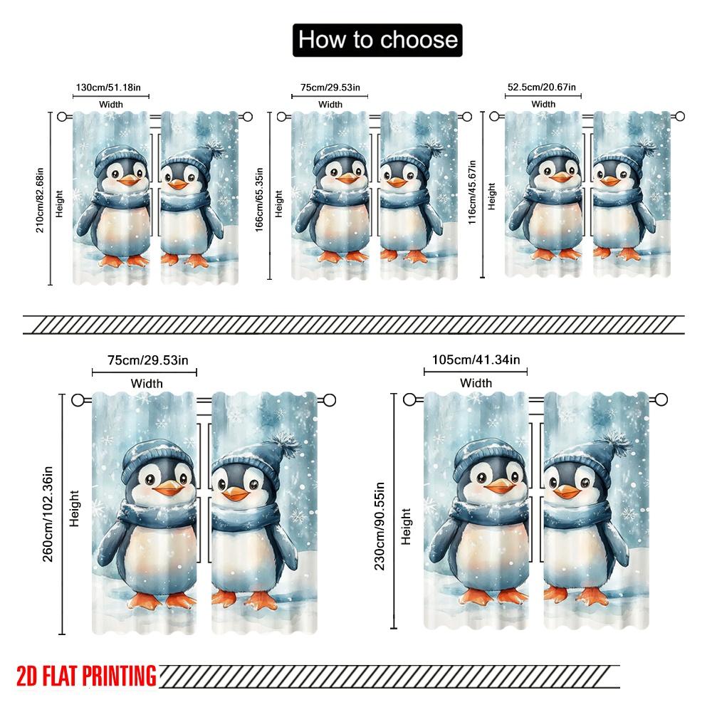 2pcs,2D Plane Printing Curtain Fabric Penguin Pals Durable Polyester (without Rod) Holiday Ldeal for Bedroom Living Room Study