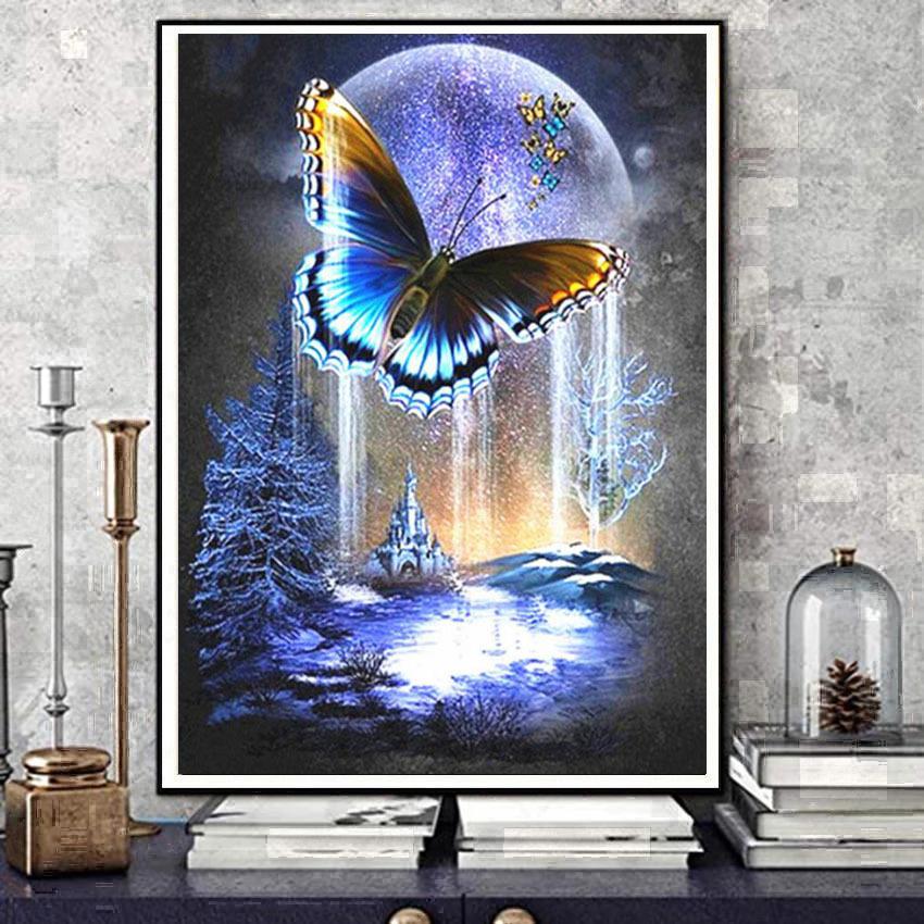 

5D Diy Алмазная картина «Бабочка, летящая на Луну», набор для вышивки крестом, полная алмазная вышивка, мозаика, художественная картина, декор из страз, подарок Full Round 20x30cm