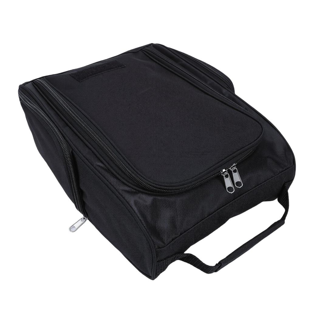 Shoe Bag Men Women Nylon Zippered Shoe Carrier Bag with Side Pockets Top Carry Handle for Socks Tees Balls Black