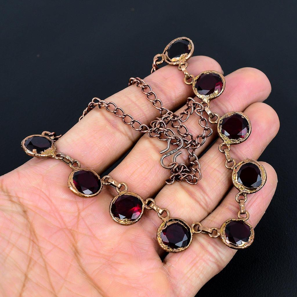 Garnet Copper Electroformed Necklace with Adjustable Chain, Handmade Gemstone Jewelry Necklace For Memorial Day