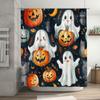 Spooky Halloween Ghosts Pumpkins Bath Shower Curtain Set Blue Floral Print Fabric Home Decor Waterproof Rainfall Curtain for Bat