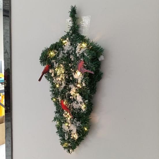 Yousheng Artificial Christmas Teardrop Swag 20" Faux Pine Greenery Teardrop Wreath with Fake Snow And Red Birds Ornament for Xmas Door Fireplace Table