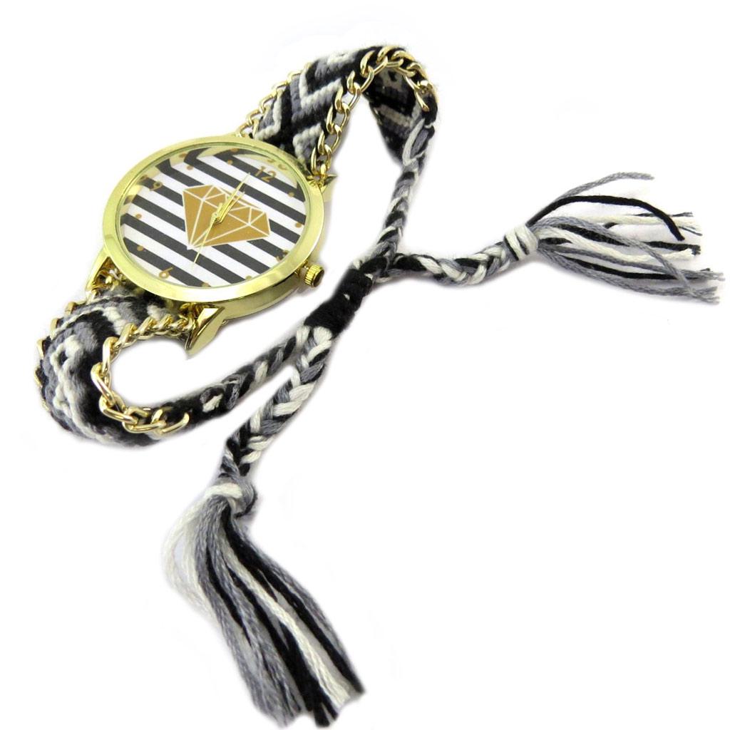 Les Trésors De Lily [P2723] - Designer Watch 'Boho' Black Grey Gold (Diamond)