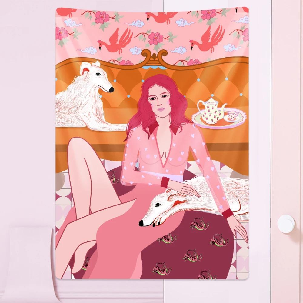 Fresh and Personalized Fashion Girl Wall Hanging Office Living Room Tapestry Home Wall Decoration Tapestry