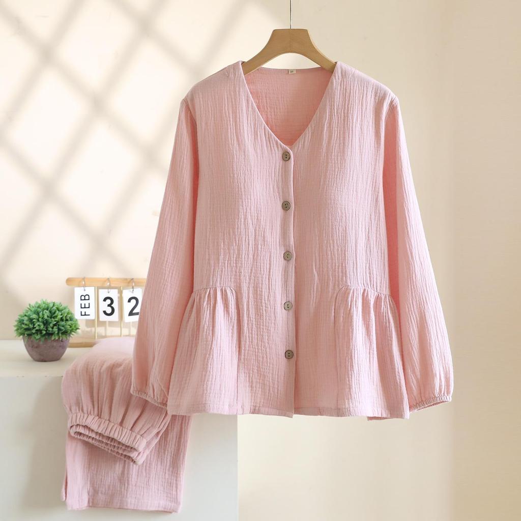 Women's Cotton Pajama Set: Padded, Long Sleeve & Pants, Pocketed, Spring/Autumn Wear