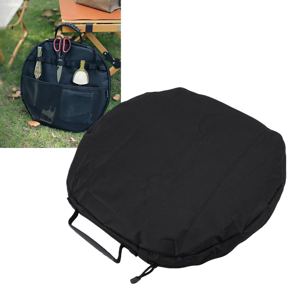 Grill Pan Storage Bag Oxford Cloth Portable Round BBQ Griddle Storage Pouch Camping Skillet Bag with Handle for Outdoor Cooking Picnic