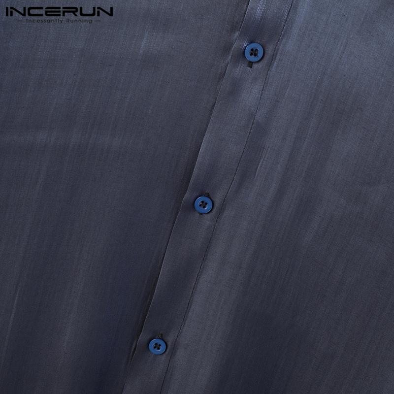 INCERUN Ανδρικά Γκλίτερ Πουκάμισα Μακρυμάνικα Κουμπιά Μονόχρωμα Ανοιχτή Πλάτη Τοπ με Μπαντάζ