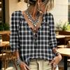 Women's Plaid Print V-Neck Blouse with Ruffle Trim, Tie Front and for Casual Wear