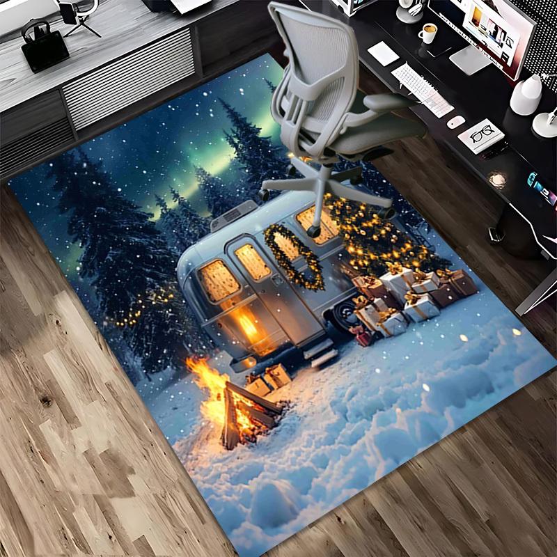 Camping Christmas Crystal Velvet Chair Mat Area Rug - Non-Slip, Floor Mat, Office Desk Chair Rugs, Bedroom Decor.Christmas Gift-1106009