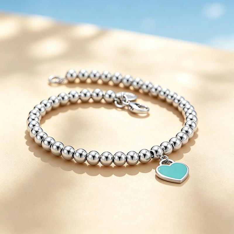 TIFFANY &CO Blue® Perles Diamant Bleu 4mm Argent 925 Émail Diamant Bracelet Femme GRP12057-Argent Petit