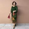 High-end Women's Silk Printed Casual Dress Loose Round-neck Plus-size Dress Summer Straight Long Floral Dress