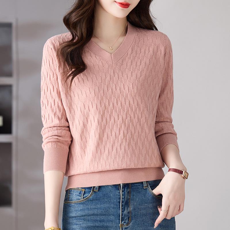 V-Neck Knitted Long-Sleeve Sweater: 2025 Early Autumn Fashion for Women