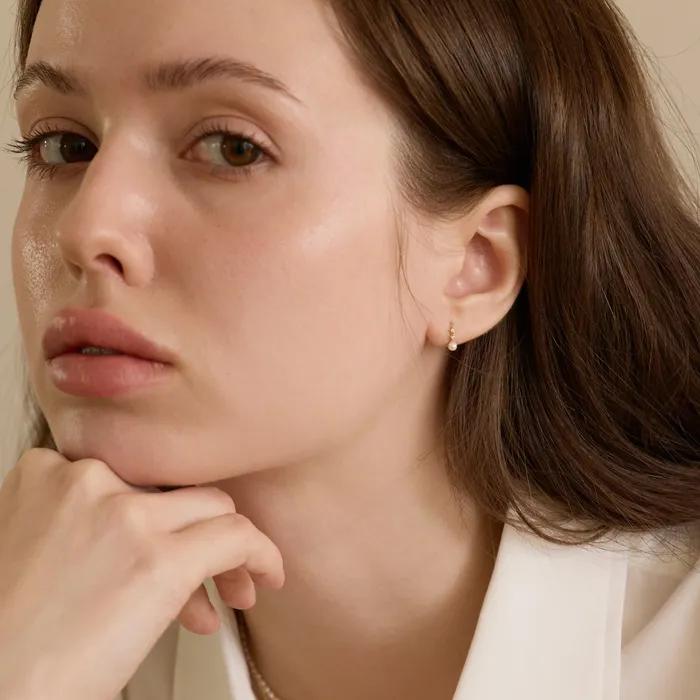 14k Cubic Pearl One-Touch Ring Earrings