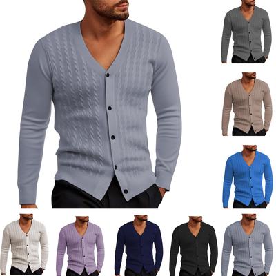 Herren Strickjacke Pullover Lässig Langarm V-Ausschnitt Knopfleiste Zopfmuster Shirts Texturierte Herbst Winter Kleidung