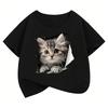 Cute Cat Graphic Kids Tshirts Summer Short Sleeve Tees Cartoon Animal Boys Girls Clothes Kawaii Kitten Tops Y2K Children T-shirt