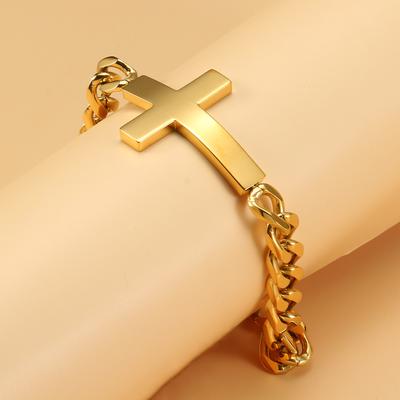 Pulsera de Acero de Titanio Cadena Cubana Cruzada con Marco de Acero Inoxidable Joyería de Mano para Hombre Personalidad Tendencia Hombres