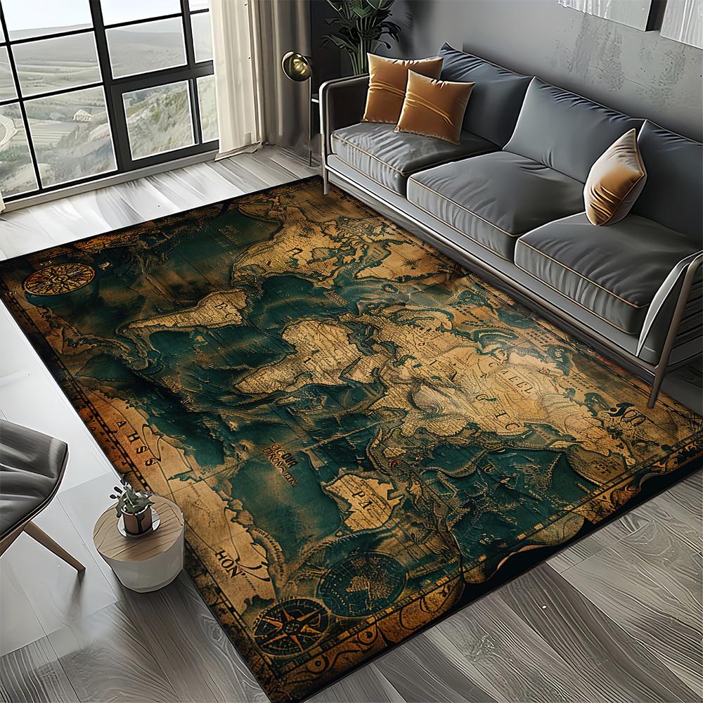 27 Style Retro Marine Nautical Chart Compass Map Carpet Rug for Home Living Room Bedroom Sofa Doormat Decor,Non-slip Floor Mat