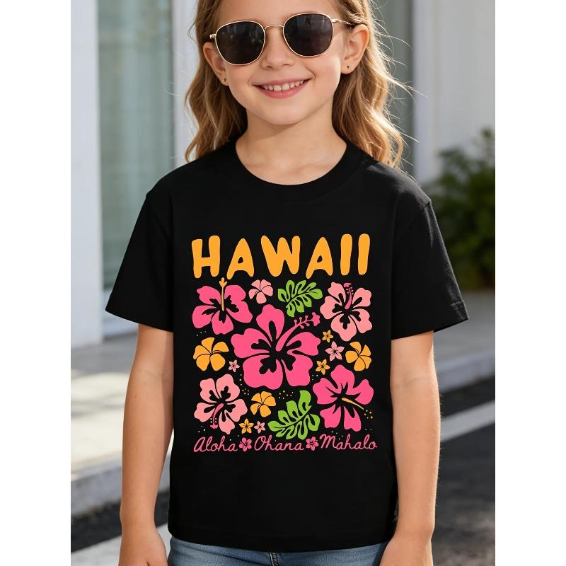 Girls Crew Neck Short Sleeve T-Shirt with Colorful Floral Print