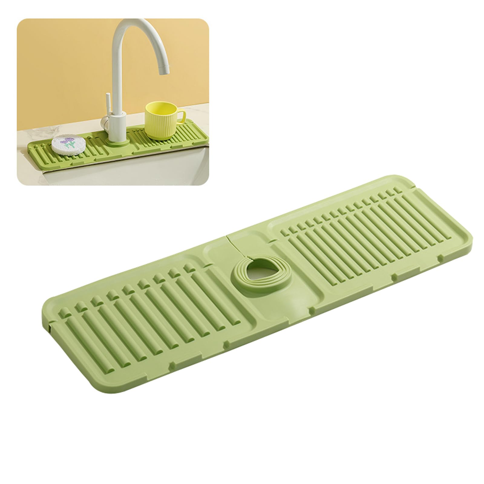 

Fast-Dry Silicone Splash Guard for Kitchen Sink | Stone Sink Protector Mat, Green