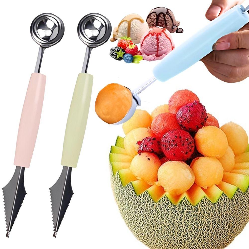 1pc Double Headed Fruit Carving Spoon DIY Ice Cream Salads Desserts Ripple Ball Digger Decoration Kitchen Tool YMY