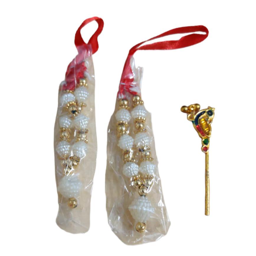 @ Traditionelle indische Radha Krishna Mala mit Basuri in Weiß-Gold-Farbe MJ-299-60% Rabatt