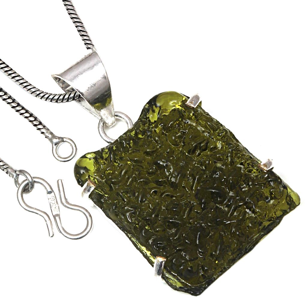 Pendant Moldavite Gemstone Valentine'Day Gift Silver Jewelry 1.75"