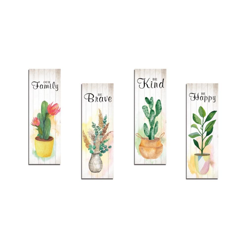 4pcs Wooden Cactus Plants Hanging Sign Wall-mounting Wall Decorative Panel Bar Wall