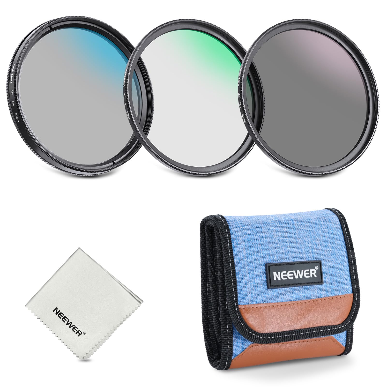 

NEEWER 62mm UV/CPL/ND Filter Set (3 Pieces) - UV Protection + Circular Polarizer + Neutral Density (ND8) Camera Lens Filter Set with Multi-Coated Opti