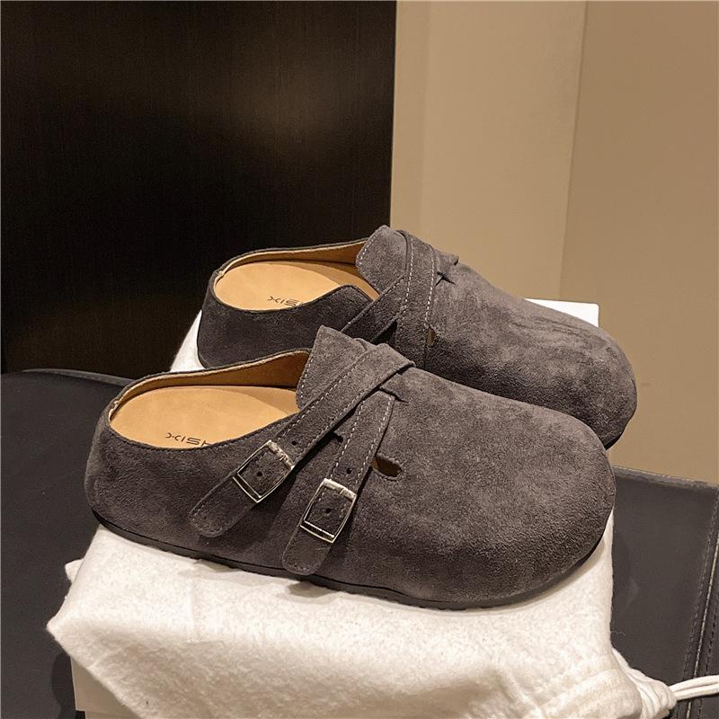 

Баотоу полутапочки женские новые весна-лето 2025 универсальная платформа обувь Бокен ленивые тапочки на один шаг 40 серый