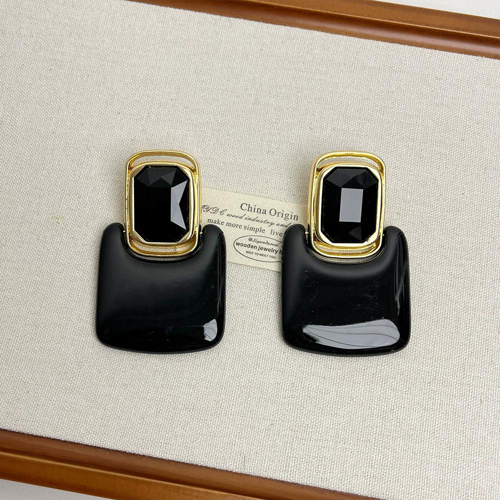 Retro Smooth Geometric Block Acrylic Crystal Stud Earrings Exaggerated Personality Long Earrings High Sense Jewelry Accessories