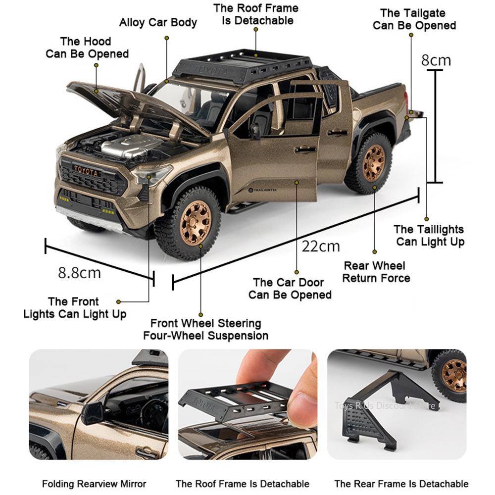 1:24 Scale Tacoma Models Cars Alloy Diecast Toys with Light Sound Miniature SUV Wheel Pull Back Off-road Vehicles Home Decor