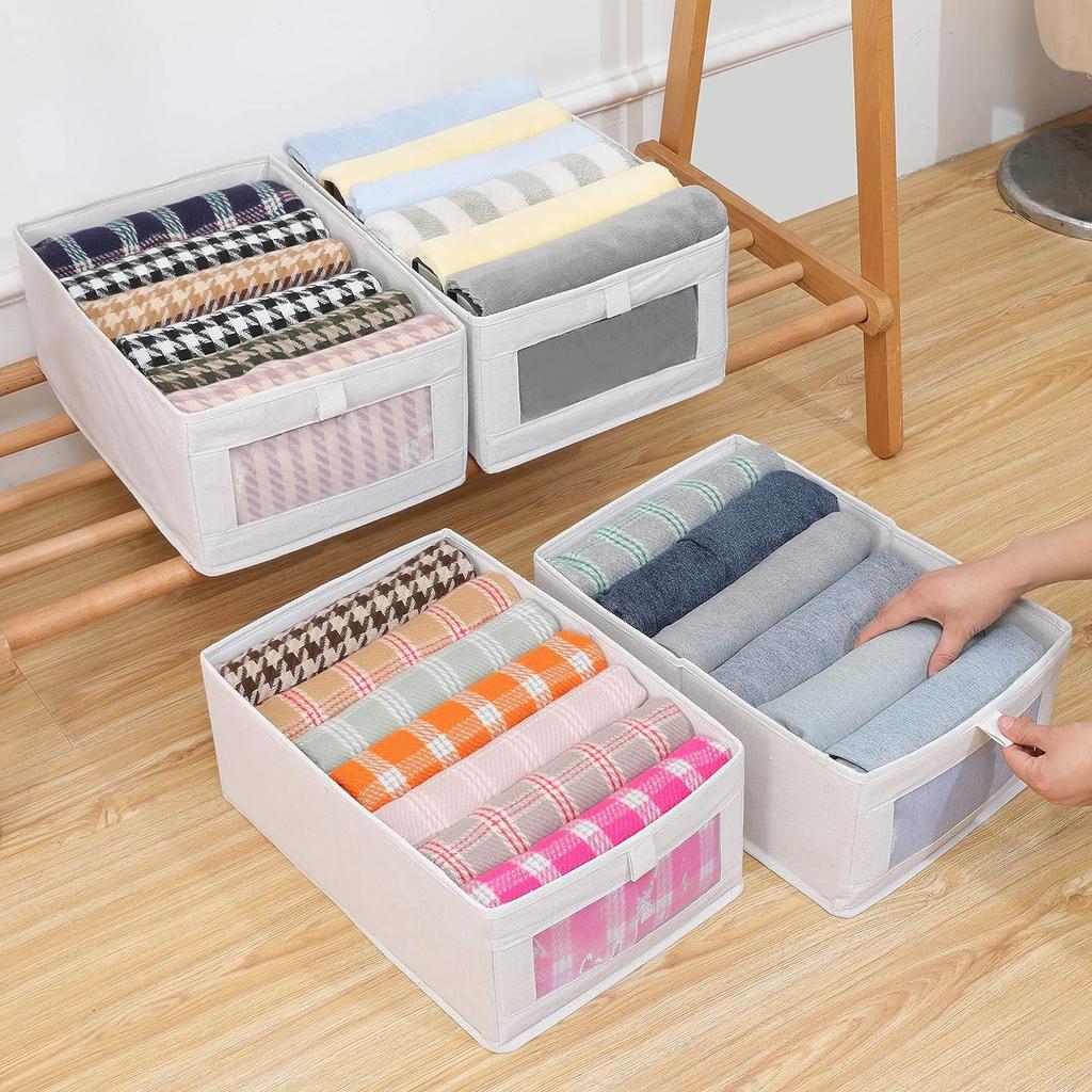 Organizzatore di vestiti in lino Scatola portaoggetti per jeans Organizzatore per armadio per biancheria intima T-shirt Contenitore per riporre vestiti