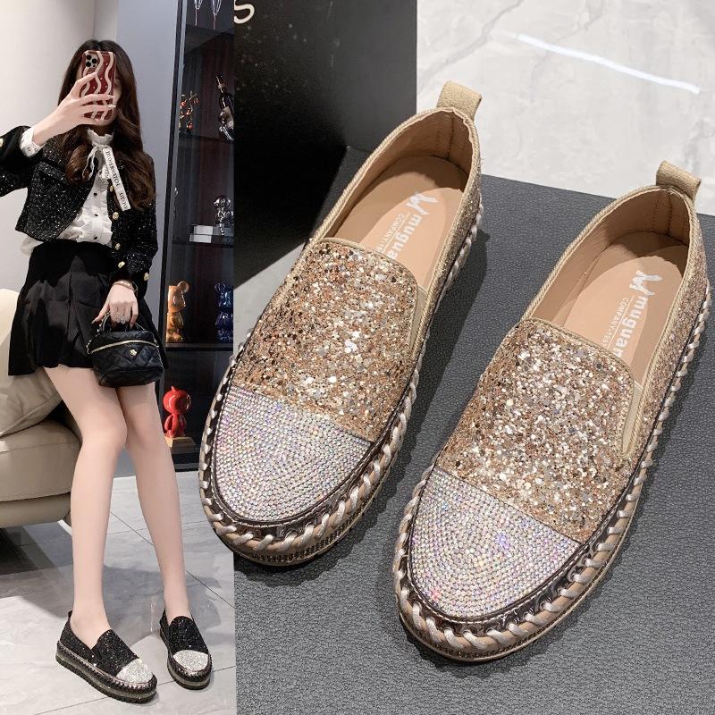 Spring large size casual single shoes women's new shoes platform flat bottom rhinestone fashion women's shoes
