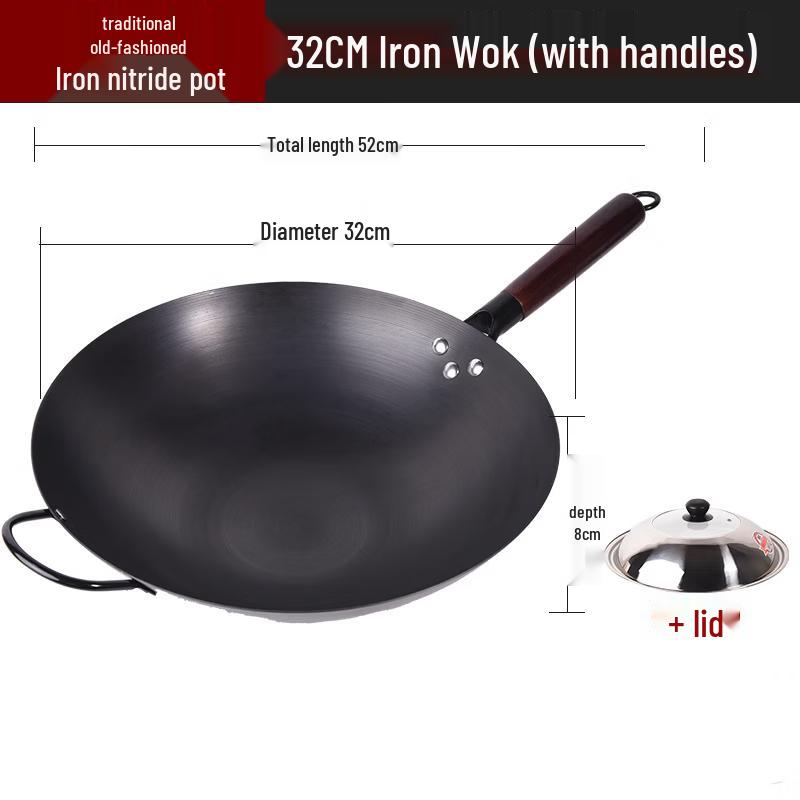 ZISIZ Nitrided Iron Wok with Lid