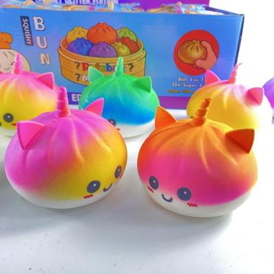 Rainbow Dumpling Squishy Stress Balls Sensory Toys Simulation Food Squishy Bun With Steamer Squeeze Toy Fans Gift