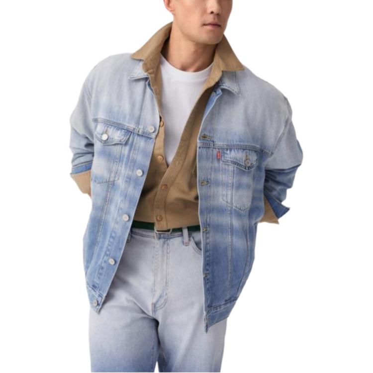 Levis Loose Casual Lapel Single-Breasted Long Sleeve Denim Jacket Men Jackets Light-Blue 003ML-0000