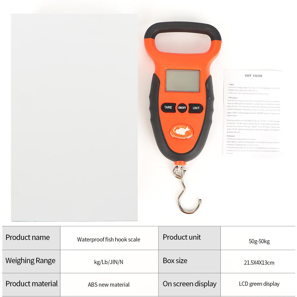 For Fishing Luggage - 50KG/10g Water-Resistant Fish Hook Weighing Portable Hanging Scale Digital Hook Scale Lb/KG/JIN/N Handle Weighing