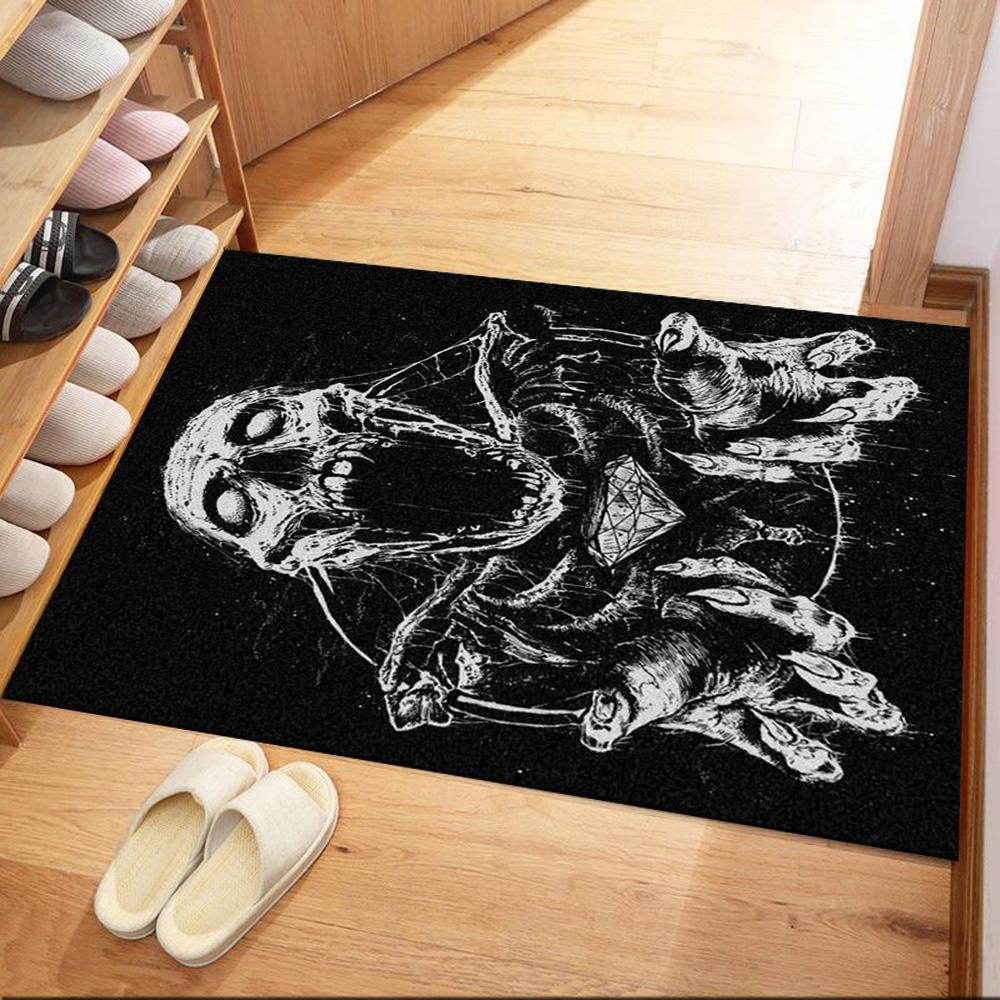 Skull With Headphones And Flames Floor Mats for Living Room, Bedroom and Room Decoration Are Suitable for Gifts.