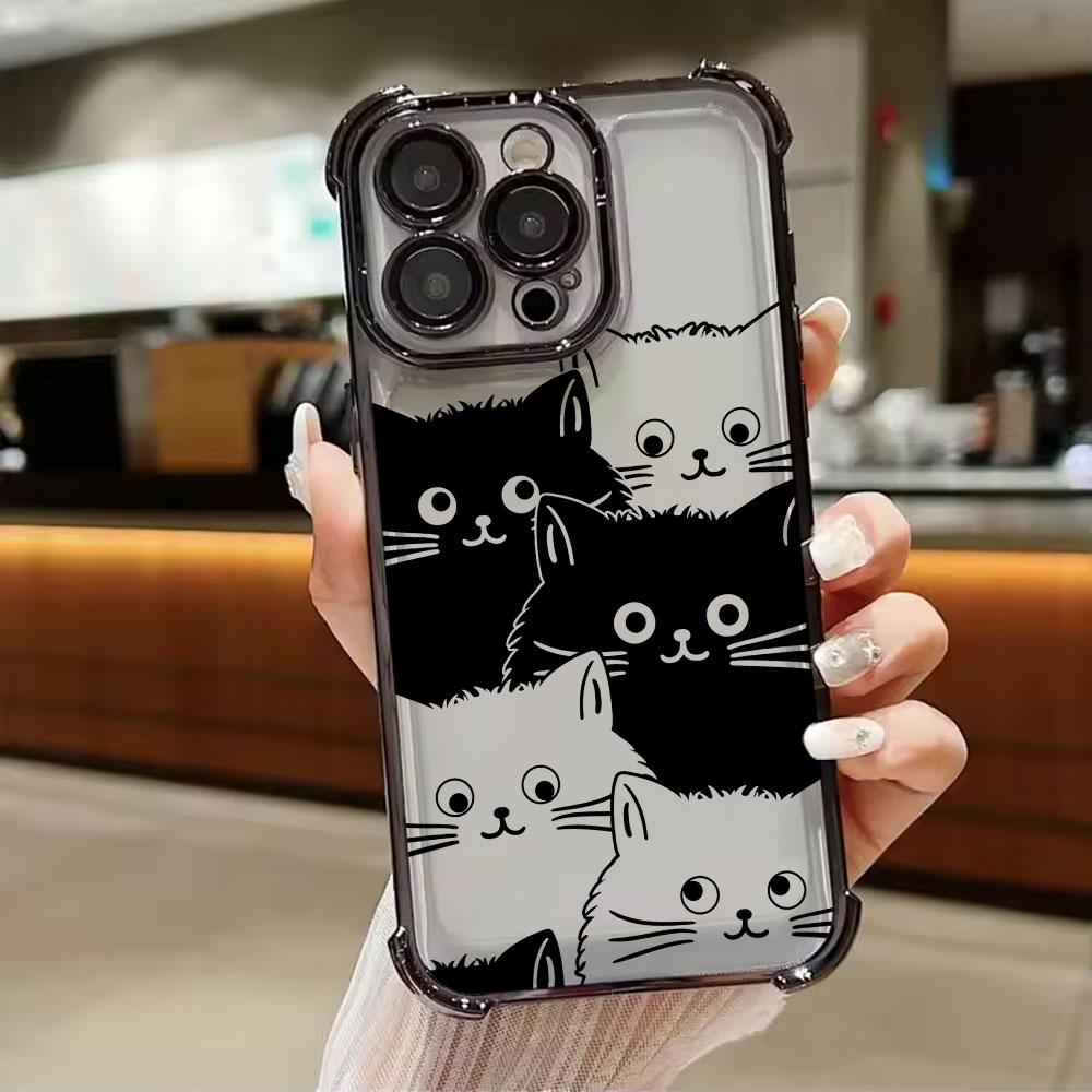 Black Cat Cartoon Art Phone Case for iPhone 11 13 15 16 17 Pro Max 14 Plus 17Air 16E 13 Pro 12 Mini 17Pro Shockproof Clear Cover