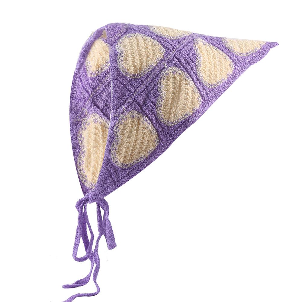 Fashion Knitted Headscarf Hat French Pastoral Style Triangle Headband Handmade Crochet Headband Towel Little Flower Headscarf