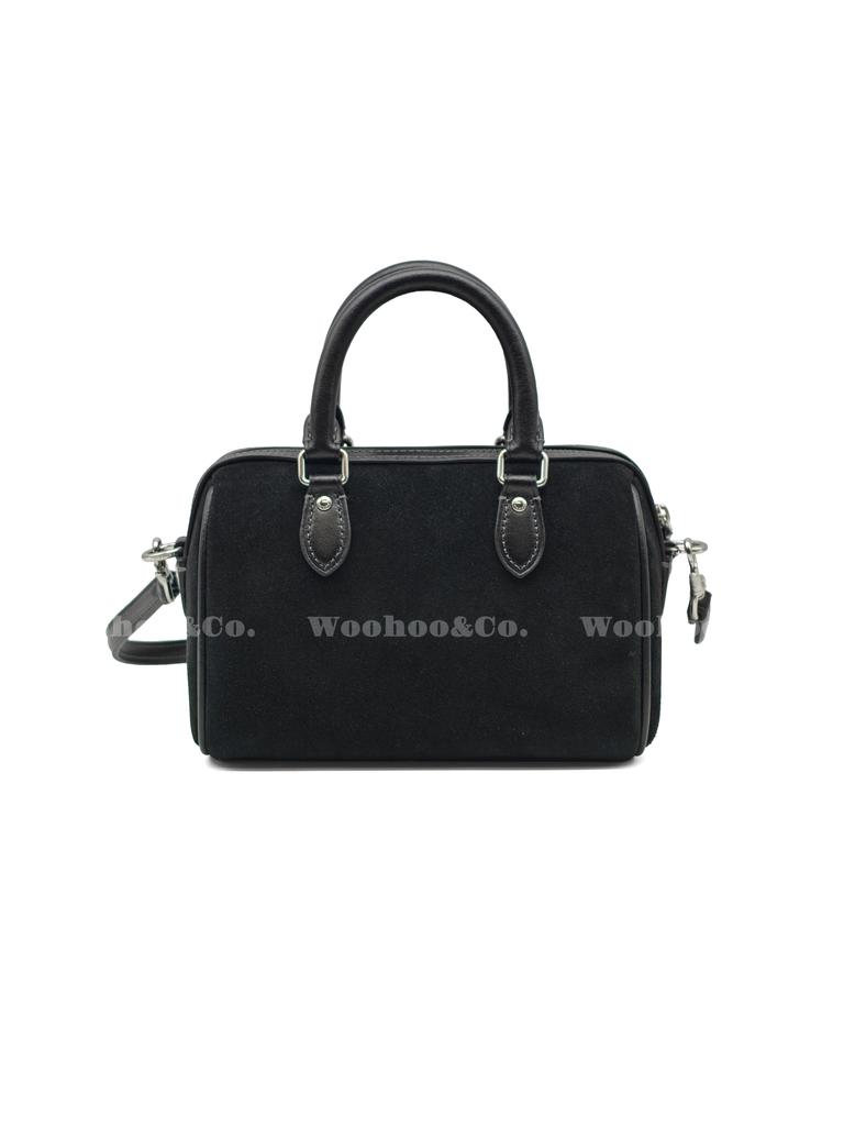 Coach Mini Torba Satchel Rowan, Czarna Skóra Zamszowa z Wiszącym Wiśnią, Damska Torba Crossbody, Codzienna Casualowa na Podróże Zakupy CDC93-SVBK