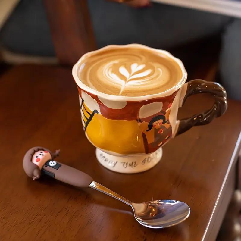 

Винтажная художественная керамическая чашка с высокой эстетической ценностью для домашнего использования Кружка для питья воды для девочек Милые Кружки Кофейные чашки Кружки 350ML